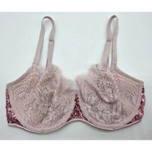 Victoria's Secret Bra Size 32DD Pink Lace Sequin Dream Angel Push-Up Underwire